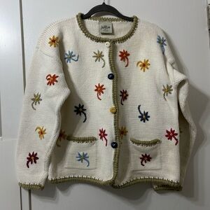 Floral Embroidered Cardigan Sweater From Peru